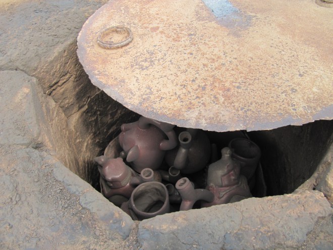 Close-up of the kiln used to fire modern Moche pottery, San Jose de Moro archaeological site, Peru