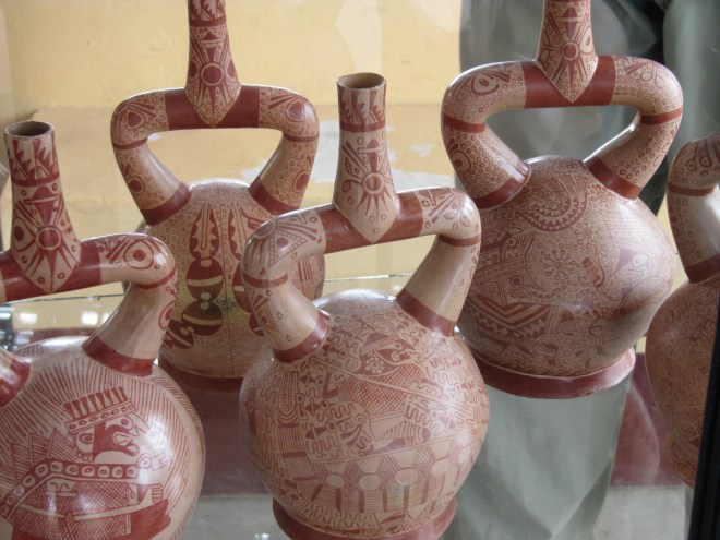 Modern recreations of Moche fine-line pottery, san Jose de Moro archaeological site, Peru