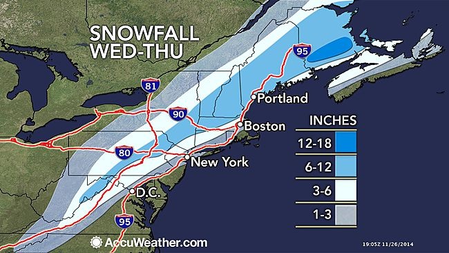 Snowfalls associated with Winter Storm Cato, November 26, 2014.