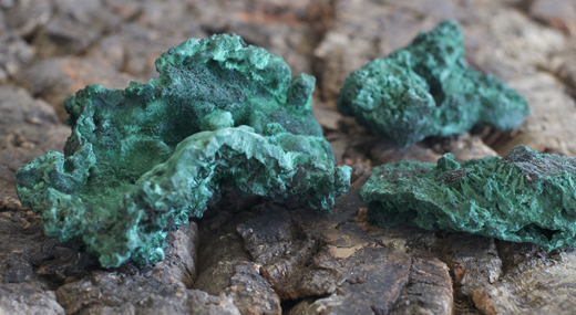Malachite forms copper when heated.