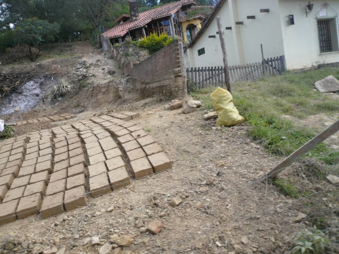 Mud bricks drying in the sun, near Santa Cruz, Bolivia.