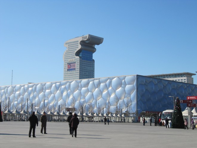 The bubbles on the Water Cube symbolise water. Built for the 2008 Olympics, part of the building has now been converted into an indoor water park.