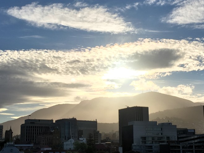 The sun setting over kunanyi/Mt Wellington the other night set the mountain aglow. The moods of the mountain are ever changing as it watches over the city.
